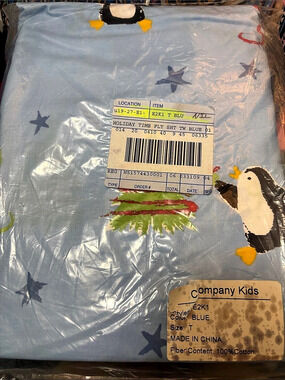 Vintage/Retired Company Kids Holiday Time Twin Blue Flat Sheet NWT